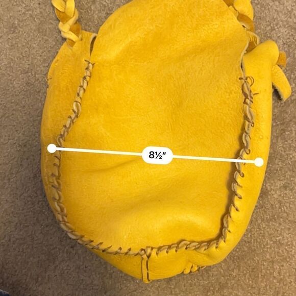 8” Leather Drum Pouch Hand Bag/Medicine Pouch with Button Closure Braided Strap - Picture 7 of 7